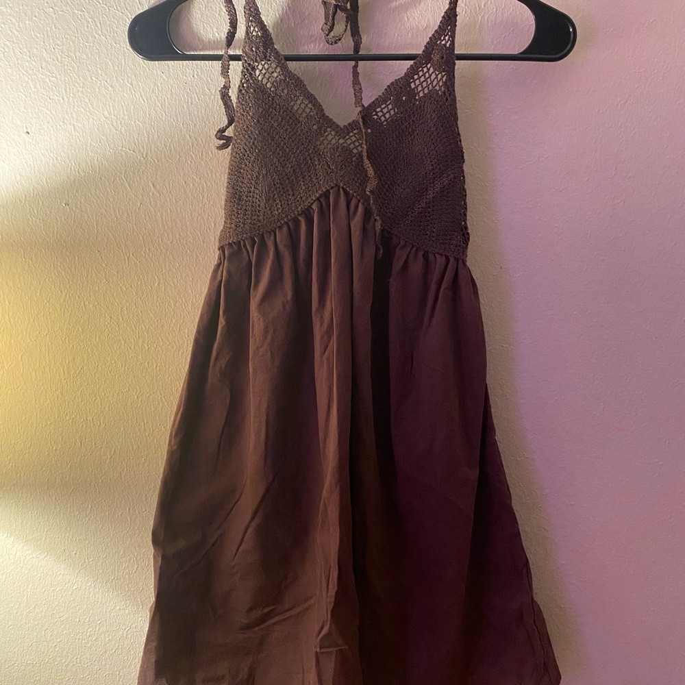 Women’s Universal Threads Brown Crochet Halter Sundress SzXS NWT